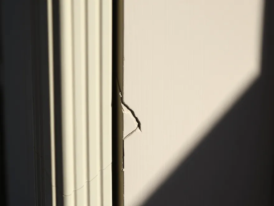 Diagonal crack running from the corner of a door frame