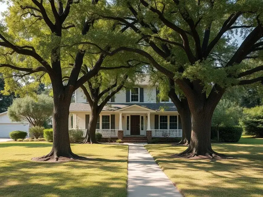 Well kept home with mature trees and level ground