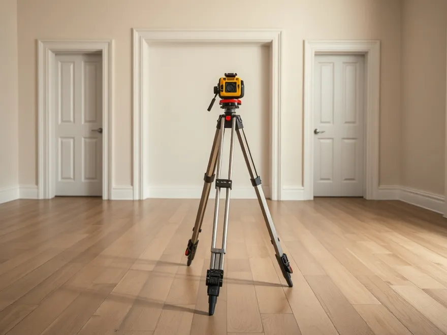 Laser level and spirit level set on a finished, level interior floor